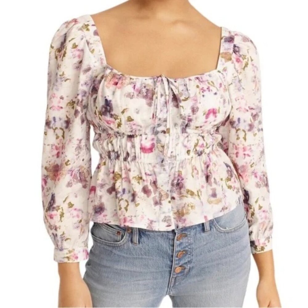 J. Crew x Flora Obscura Cinched Waist Multicolor Floral Blouse Size 6